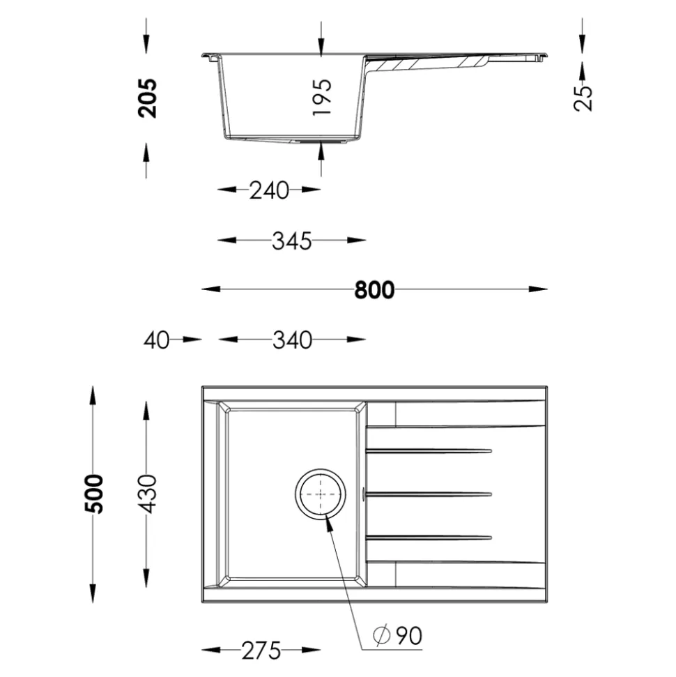 Évier de cuisine en résine gris 1 bac à encastrer et égouttoir GoodHome Keluak