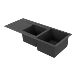 Évier de cuisine en résine noir 2 bacs à encastrer et égouttoir GoodHome Keluak