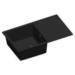 Évier de cuisine en résine noir à encastrer 1 bac avec égouttoir et robi flexible Fossum