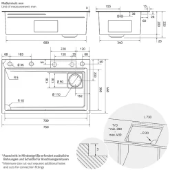 Évier de cuisine encasté multifonctions robinet douchette 75x46 cm anthracite