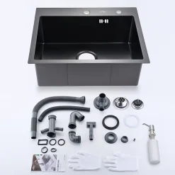 Évier de Cuisine inox 55 x 45 cm, CECIPA MAX Évier 1 Bac, Lavabo Cuisine Montage Encastré ou Supérieur + Distributeur de Savon