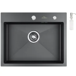 Évier de Cuisine inox 55 x 45 cm, CECIPA MAX Évier 1 Bac, Lavabo Cuisine Montage Encastré ou Supérieur + Distributeur de Savon