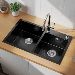 Évier de Cuisine inox 75 x 45 cm, Auralum MAX Évier 2 Bacs, Lavabo Cuisine Montage Encastré ou Supérieur, Évier carré