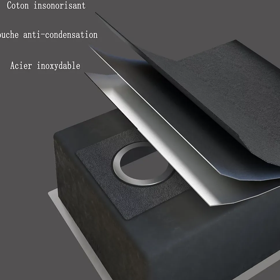 Évier de Cuisine Inox Argent 60x45x20cm 1 bac avec Vidage rapide et haut débit