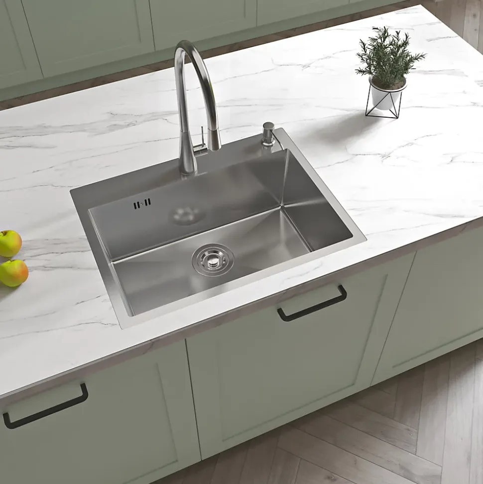 Évier de Cuisine Inox Argent 60x45x20cm 1 bac avec Vidage rapide et haut débit