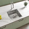Évier de Cuisine Inox Argent Carré 44x44x20cm 1 bac avec Vidage rapide et haut débit