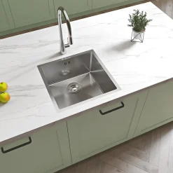 Évier de Cuisine Inox Argent Carré 44x44x20cm 1 bac avec Vidage rapide et haut débit