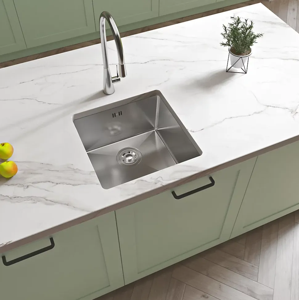 Évier de Cuisine Inox Argent Carré 44x44x20cm 1 bac avec Vidage rapide et haut débit