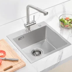 Évier de Cuisine inox brossé 45 x 45 cm, Auralum MAX Évier 1 Bac, Lavabo Cuisine Montage Encastré ou Supérieur, Évier carré