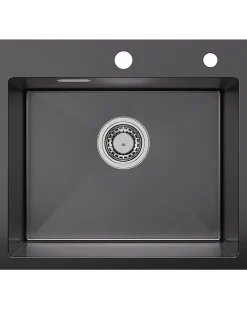 Évier de Cuisine inox brossé 50 x 45 cm, SOFETIY MAX Évier 1 Bac Noir, Lavabo Cuisine Montage Encastré ou Supérieur, Évier carré