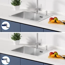 Évier de Cuisine inox brossé 55 x 45 cm, CECIPA MAX Évier 1 Bac, Lavabo Cuisine Montage encastrer + Distributeur de Savon