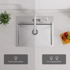 Évier de Cuisine inox brossé 55 x 45 cm, CECIPA MAX Évier 1 Bac, Lavabo Cuisine Montage encastrer + Distributeur de Savon