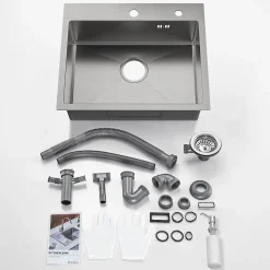 Évier de Cuisine inox brossé 55 x 45 cm, CECIPA MAX Évier 1 Bac, Lavabo Cuisine Montage encastrer + Distributeur de Savon