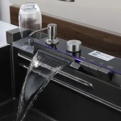 Évier de cuisine intégré en acier inoxydable SS 304 Kleenmac avec robinet à affichage numérique Smart Rainfall 75 46 22 cm