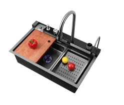 Évier de cuisine intégré en acier inoxydable SS 304 Kleenmac avec robinet à affichage numérique Smart Rainfall 75 46 22 cm