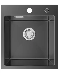 Évier de Cuisine Noir 40 x 45 cm, SOFETIY MAX Évier en inox brossé, Évier 1 Bac, Lavabo Cuisine Montage Encastré ou Supérieur
