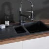 Évier de cuisine réversible à encastrer 1,5 bacs avec égouttoir Arber, en granit noir