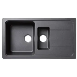 Évier de cuisine réversible à encastrer 1,5 bacs avec égouttoir Arber, en granit noir