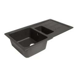 Évier de cuisine réversible à encastrer 1,5 bacs avec égouttoir Arber, en granit noir