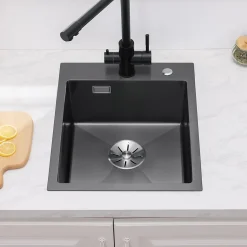 Évier de Cuisine 40x 45 cm, CECIPA MAX Évier carré en inox brossé, Évier 1 Bac, Lavabo Cuisine Montage Encastré ou Supérieur