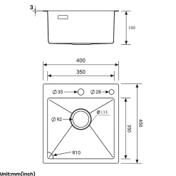 Évier de Cuisine 40x 45 cm, CECIPA MAX Évier carré en inox brossé, Évier 1 Bac, Lavabo Cuisine Montage Encastré ou Supérieur