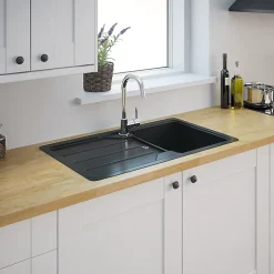 Évier en composite de quartz noir 1 bac à encastrer Arber