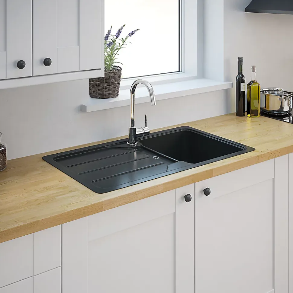 Évier en composite de quartz noir 1 bac à encastrer Arber