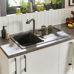 Évier en composite de quartz noir 1 bac à encastrer Arber