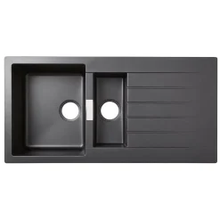 Évier en composite de quartz noir 1,5 bacs à encastrer Galvani