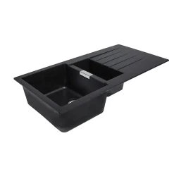 Évier en composite de quartz noir 1,5 bacs à encastrer Galvani