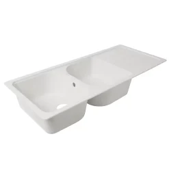 Évier en composite de quartz blanc 2 bacs à encastrer Arber