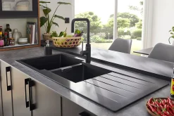 Évier en composite de quartz noir 2 bacs à encastrer Galvani