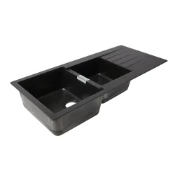 Évier en composite de quartz noir 2 bacs à encastrer Galvani