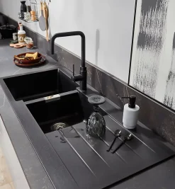 Évier en composite de quartz noir 2 bacs à encastrer Galvani