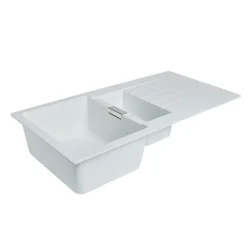 Évier en composite de quartz blanc 1,5 bacs à encastrer Torla