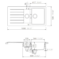 Évier en composite de quartz blanc 1,5 bacs à encastrer Torla
