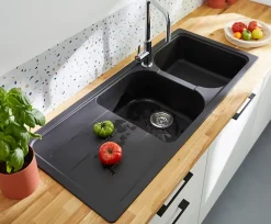 Évier en composite de quartz noir 2 bacs à encastrer Arber