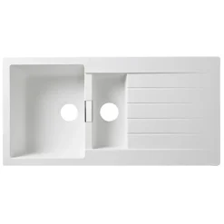 Évier en composite de quartz blanc 1,5 bacs à encastrer Galvani