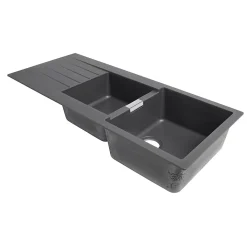Évier en composite de quartz gris 2 bacs à encastrer Galvani