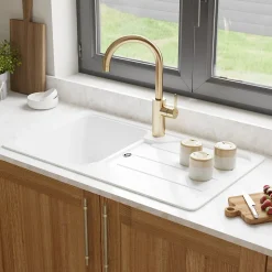 Évier en composite de quartz blanc 1 bac à encastrer Arber