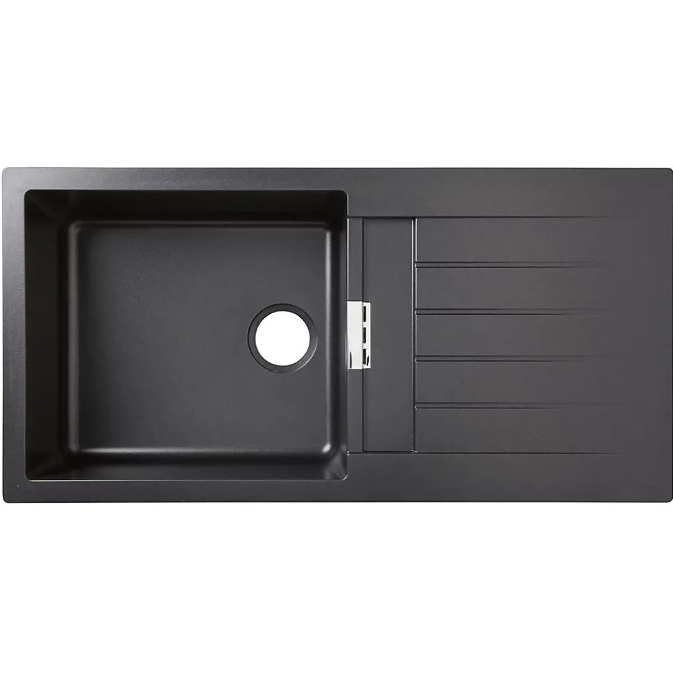 Évier en composite de quartz noir 1 bac + égouttoir Cooke & Lewis Galvani