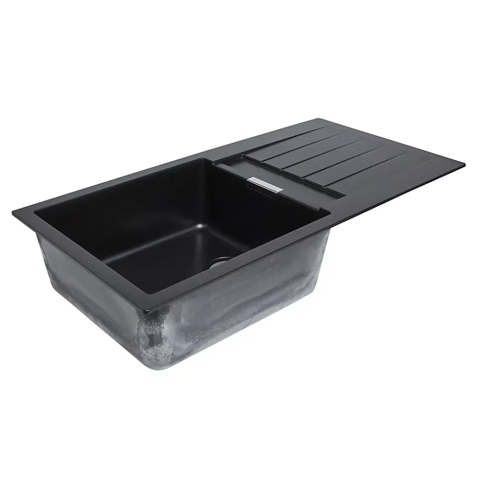 Évier en composite de quartz noir 1 bac + égouttoir Cooke & Lewis Galvani