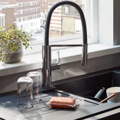 Évier en composite de quartz noir 1 bac + égouttoir Cooke & Lewis Galvani