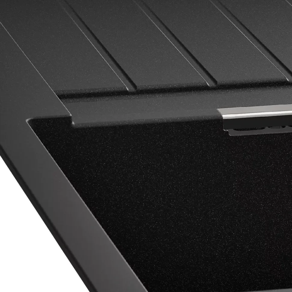 Évier en composite de quartz noir 1 bac + égouttoir Cooke & Lewis Galvani