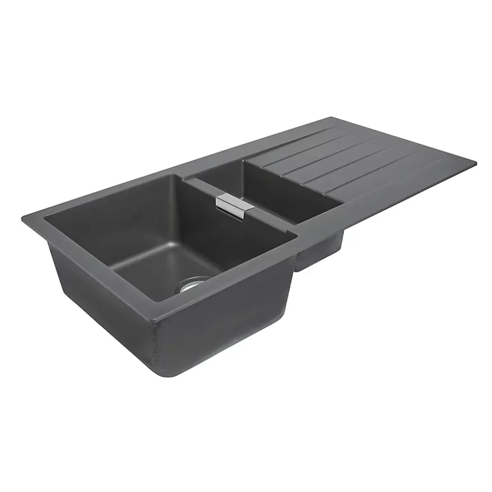 Évier en composite de quartz gris 1,5 bacs à encastrer Galvani