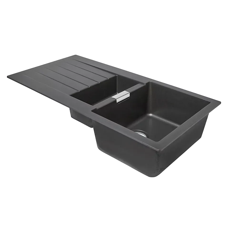 Évier en composite de quartz gris 1,5 bacs à encastrer Galvani