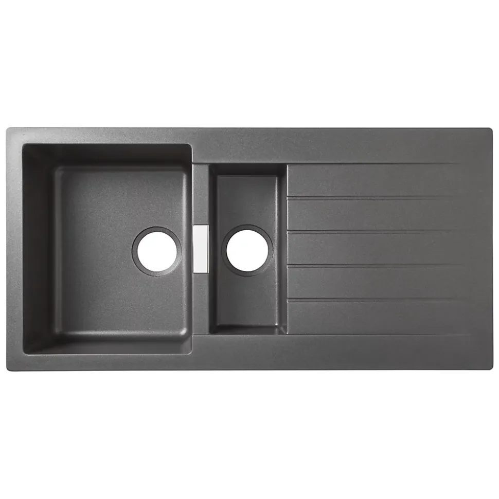 Évier en composite de quartz gris 1,5 bacs à encastrer Galvani