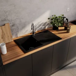 Évier en composite noir 1 bac à encastrer Karta