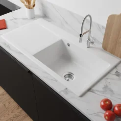 Évier en céramique 1 cuve à droite à encastrer Villeroy & Boch Subway Style blanc mat