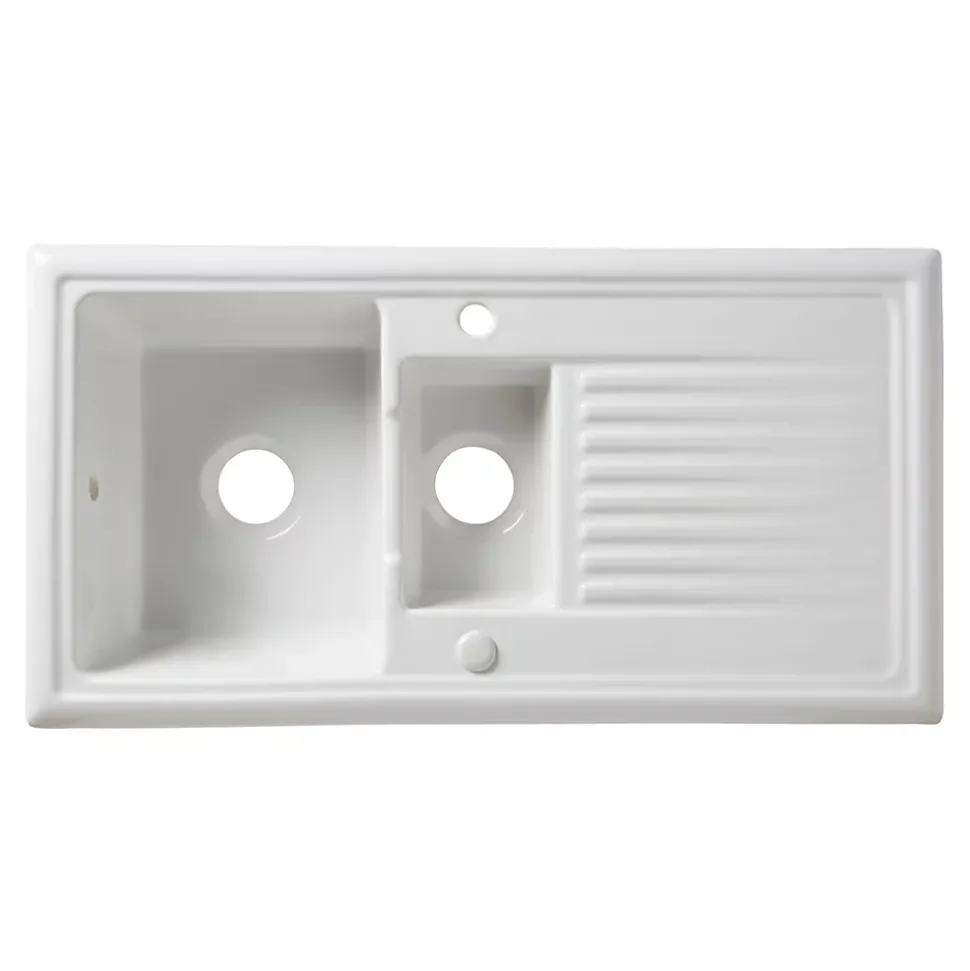 Évier en céramique blanche 1,5 bacs à encastrer Burbank